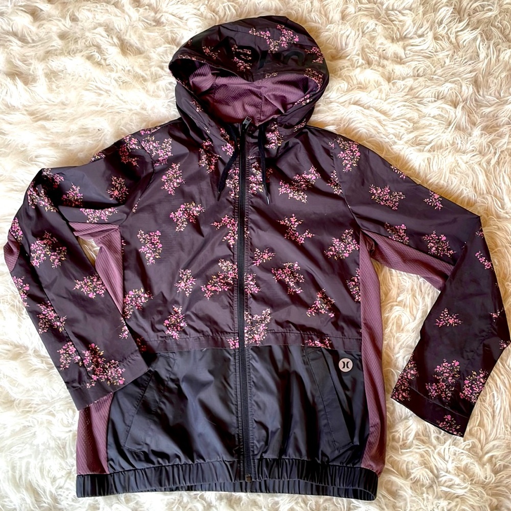 2/$30 NWOT HURLEY mesh exercise sport jacket - small - floral pattern - hooded